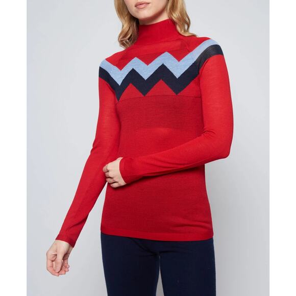 The Chevron Mock Neck Sweater with Red, Light Blue, & Navy Size SMALL - Picture 2 of 4